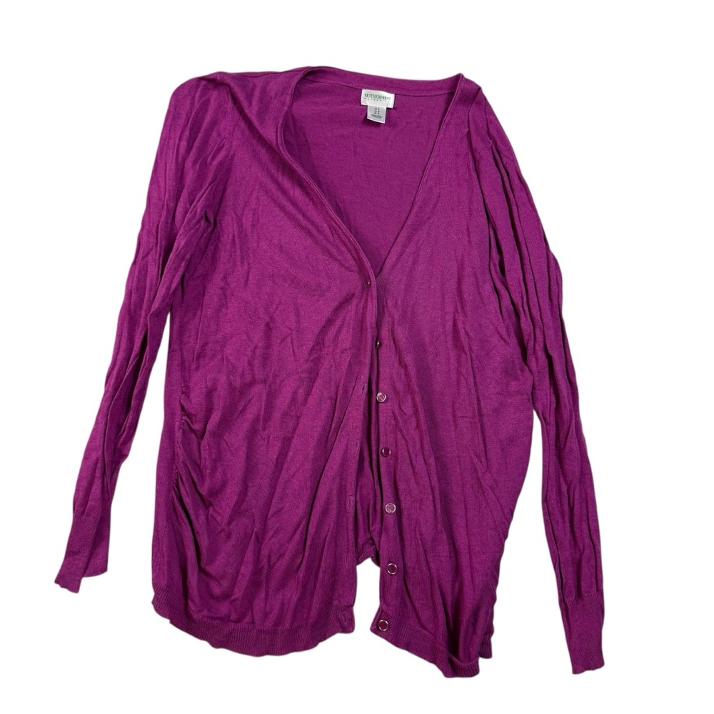 Motherhood Maternity Long Sleeve Button-Front Cardigan Fuchsia/Purple L Sweater